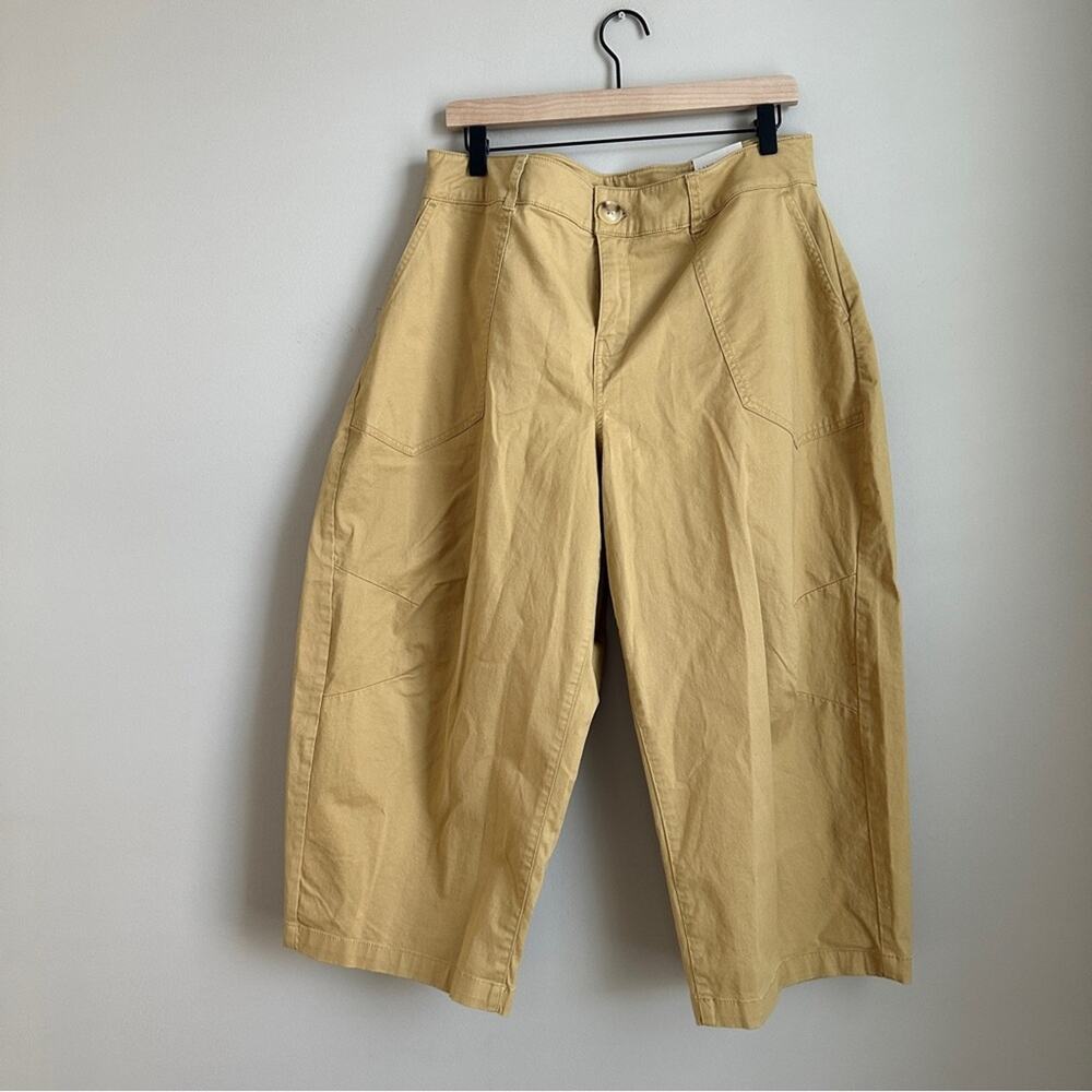 Lane Bryant 14P Wide Leg Cropped Pants NWT Khaki Tan Cotton Blend Utility Style